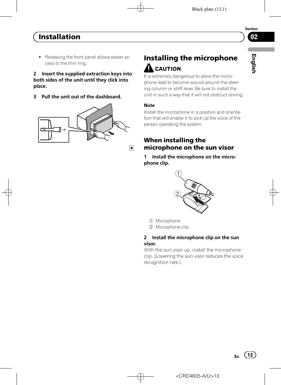 Installing the microphone, 02 installation | Pioneer AVH-8400BT User Manual | Page 13 / 88