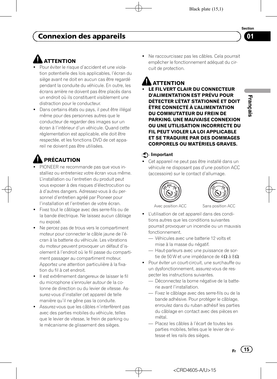 Français, 01 connexion des appareils | Pioneer AVH-8400BT User Manual | Page 15 / 88