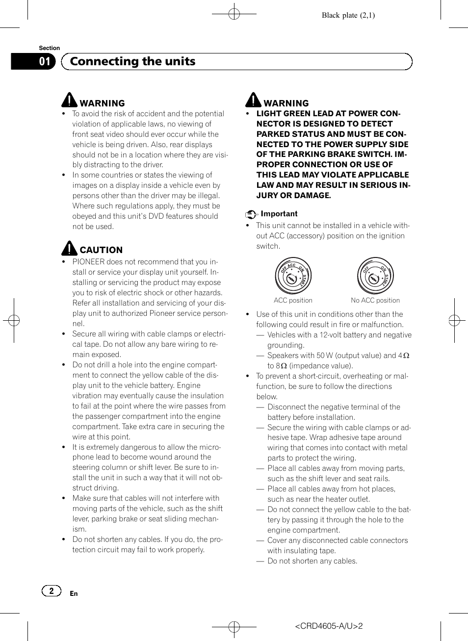 English, 01 connecting the units | Pioneer AVH-8400BT User Manual | Page 2 / 88