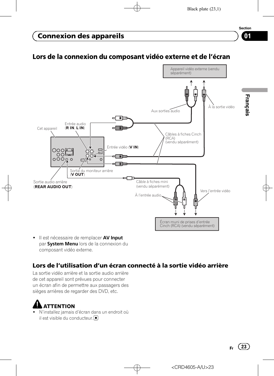 01 connexion des appareils | Pioneer AVH-8400BT User Manual | Page 23 / 88