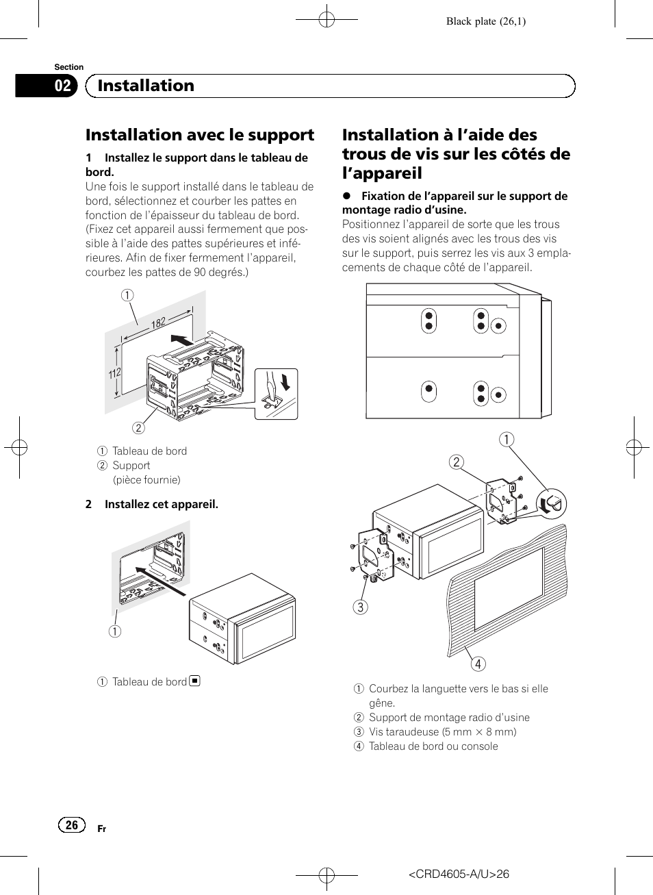 Installation avec le support, 02 installation | Pioneer AVH-8400BT User Manual | Page 26 / 88