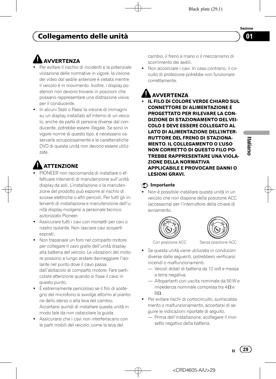 Italiano, 01 collegamento delle unità | Pioneer AVH-8400BT User Manual | Page 29 / 88