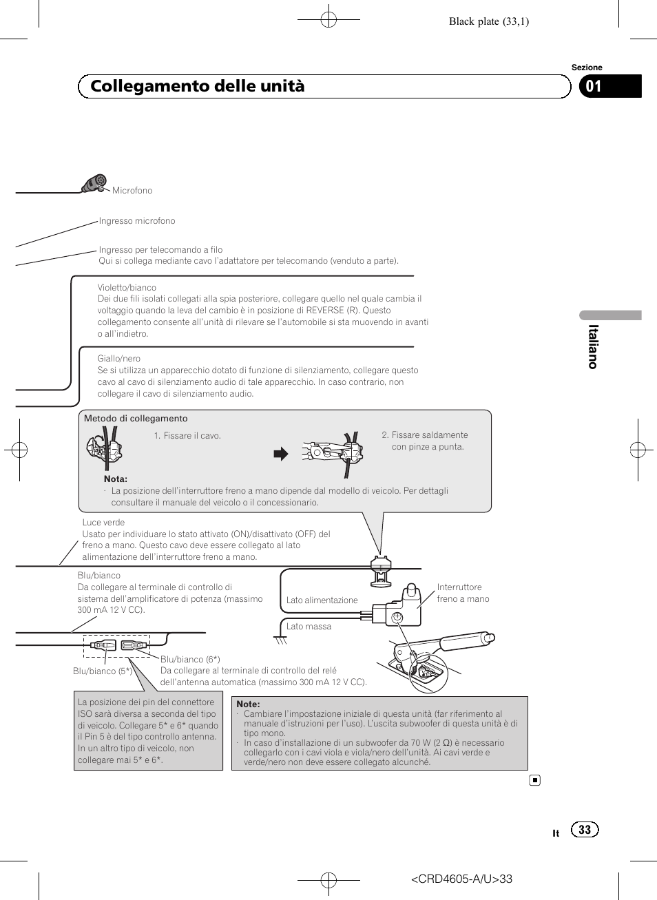01 collegamento delle unità, Italiano | Pioneer AVH-8400BT User Manual | Page 33 / 88