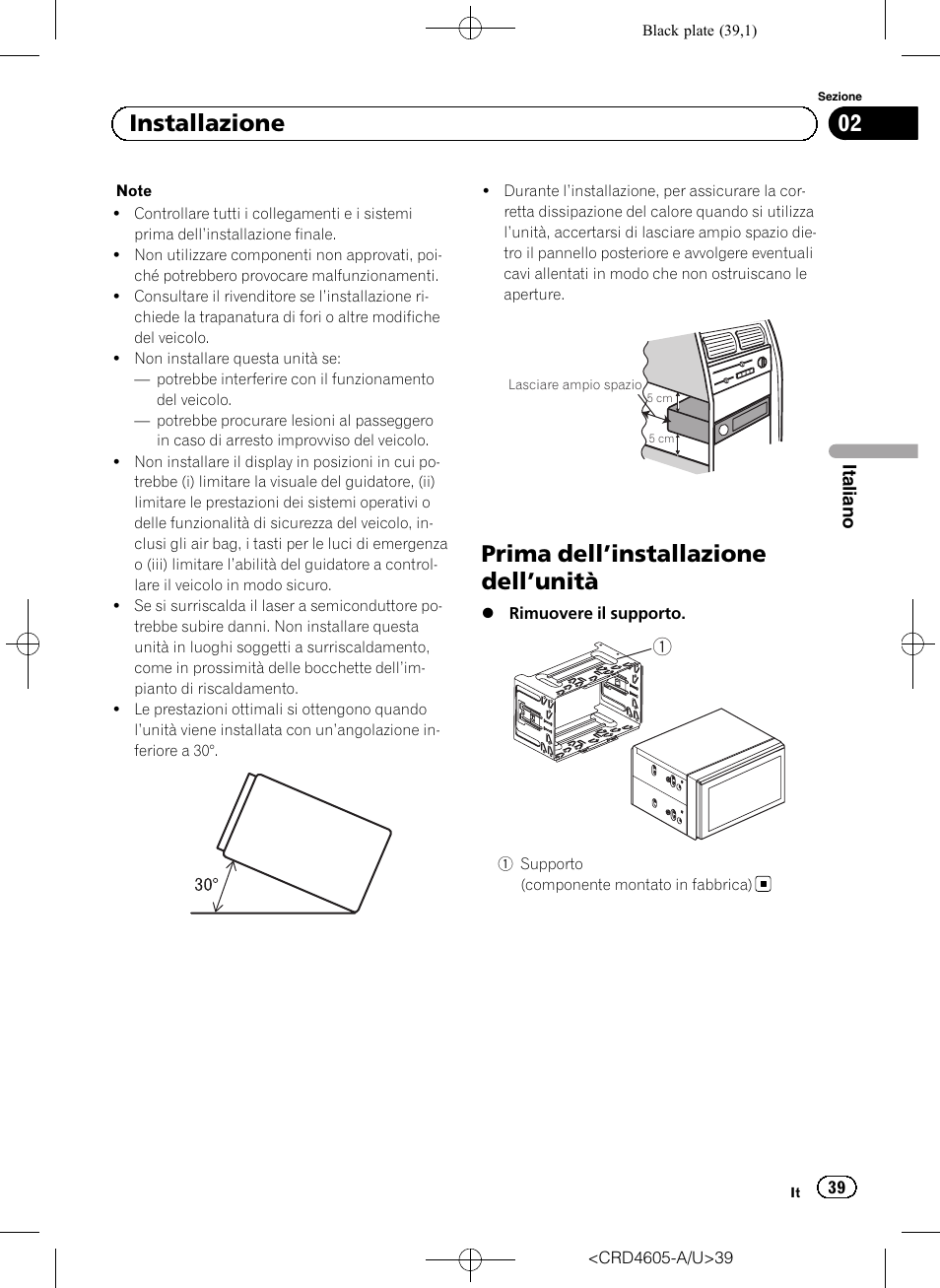 Prima dell ’installazione dell ’unità, 02 installazione | Pioneer AVH-8400BT User Manual | Page 39 / 88