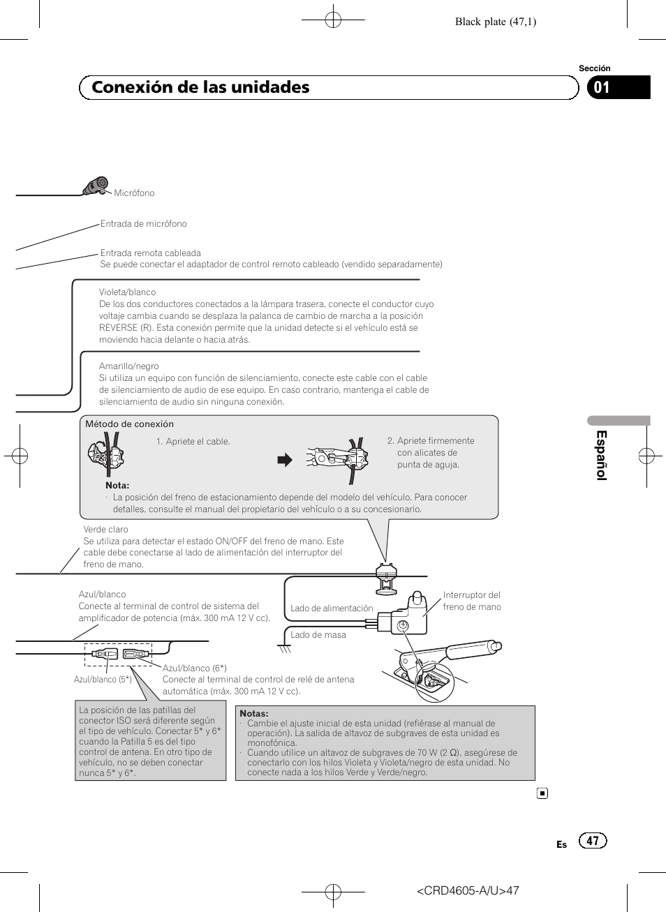 01 conexión de las unidades, Español | Pioneer AVH-8400BT User Manual | Page 47 / 88