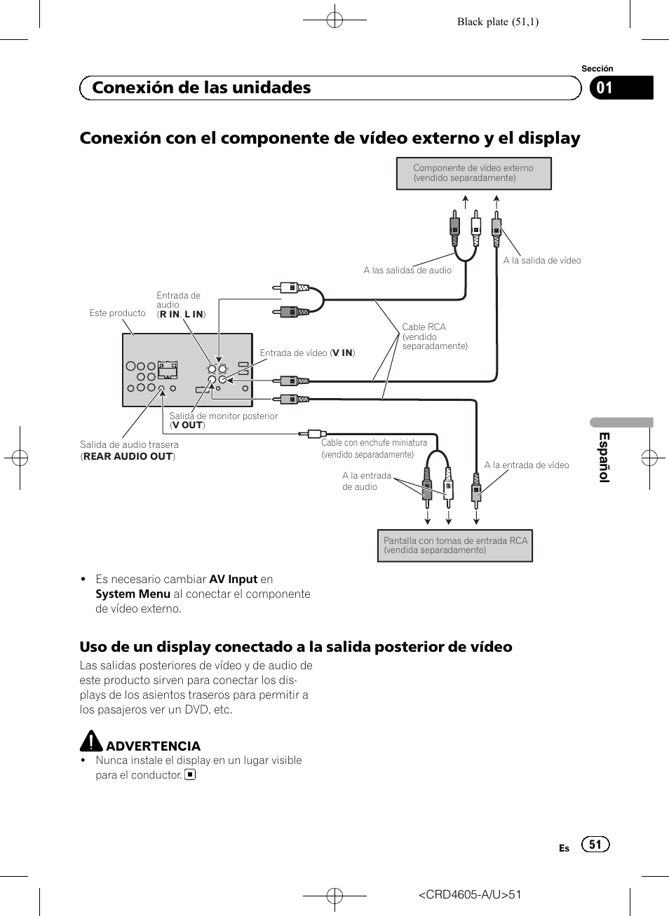 01 conexión de las unidades | Pioneer AVH-8400BT User Manual | Page 51 / 88
