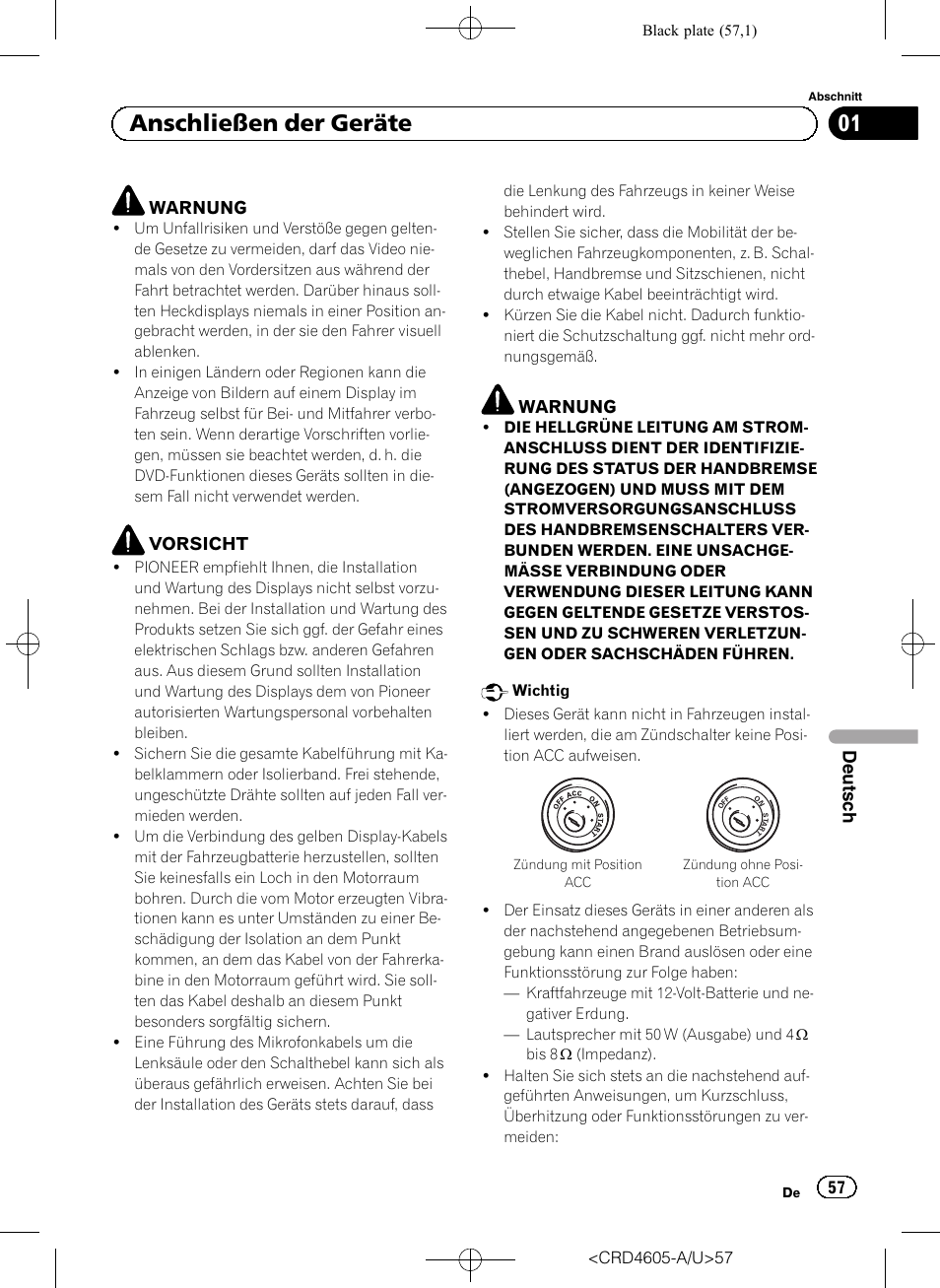 Deutsch, 01 anschließen der geräte | Pioneer AVH-8400BT User Manual | Page 57 / 88