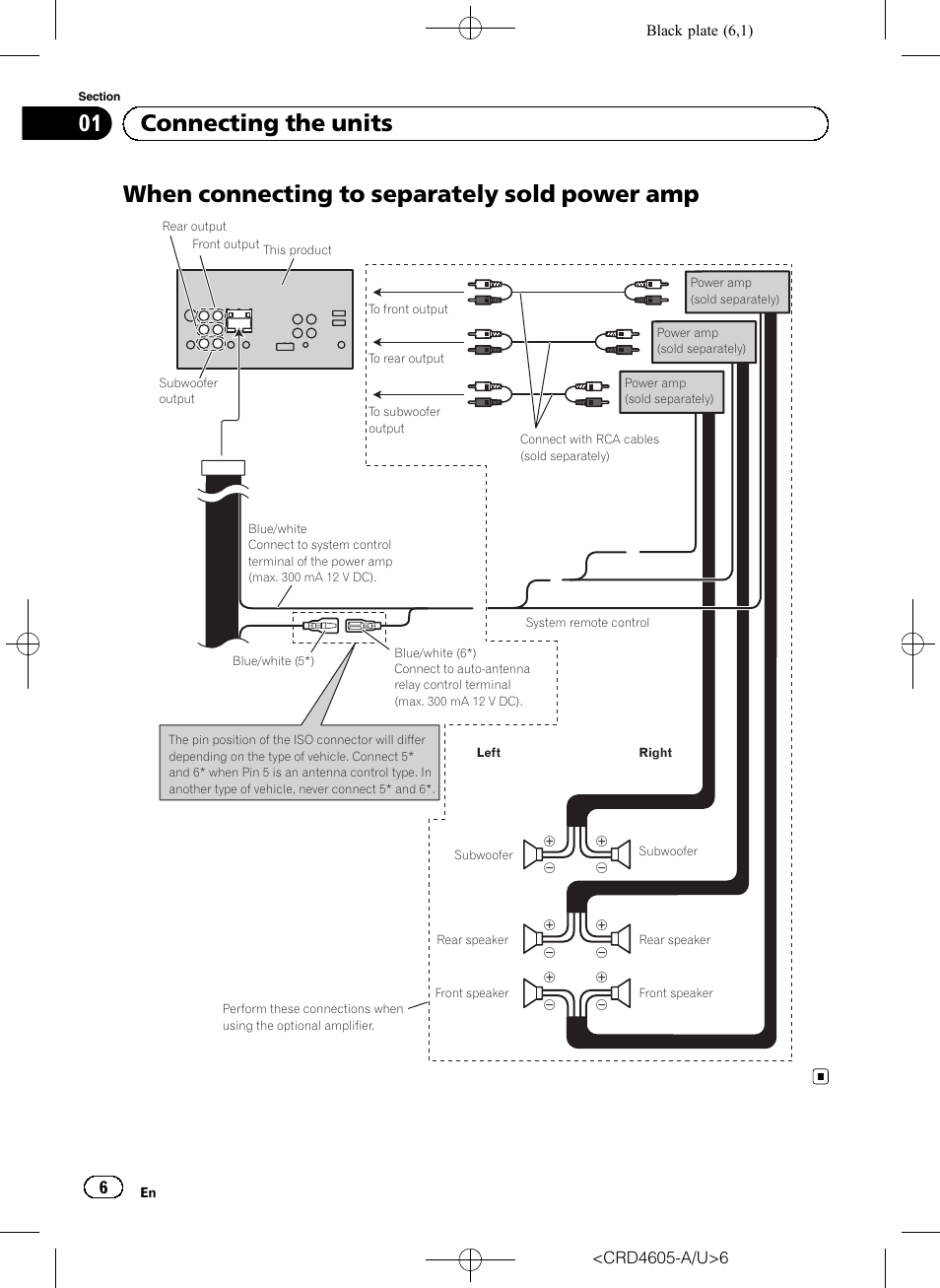 When connecting to separately sold power amp, 01 connecting the units | Pioneer AVH-8400BT User Manual | Page 6 / 88