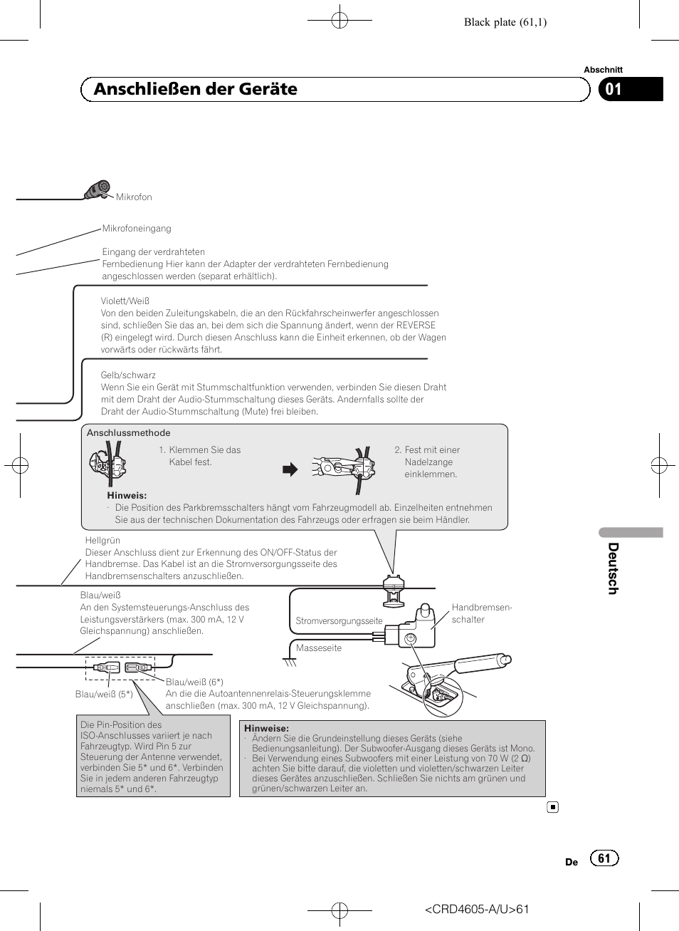 01 anschließen der geräte, Deutsch | Pioneer AVH-8400BT User Manual | Page 61 / 88