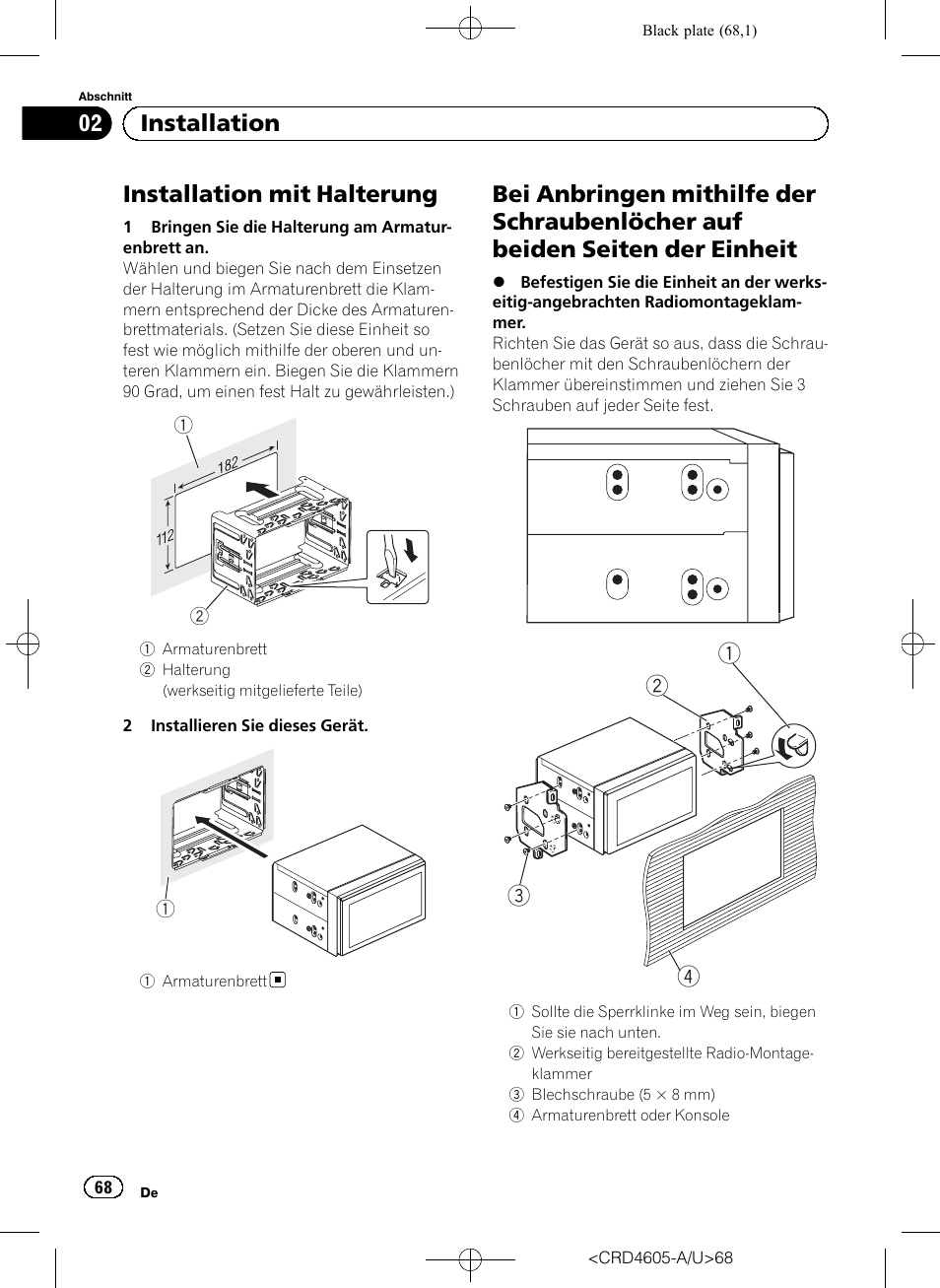Installation mit halterung, 02 installation | Pioneer AVH-8400BT User Manual | Page 68 / 88