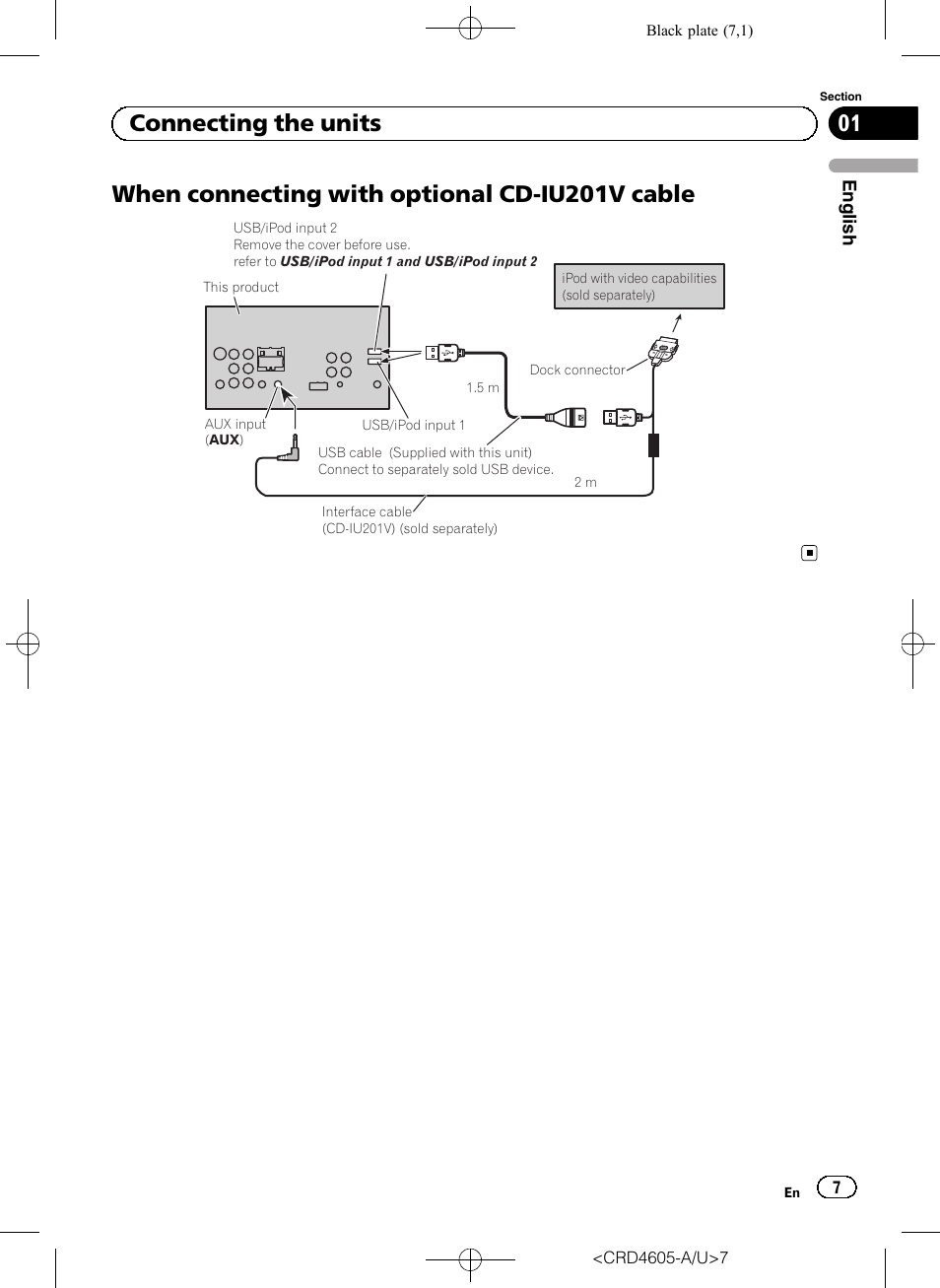 When connecting with optional cd-iu201v cable, 01 connecting the units | Pioneer AVH-8400BT User Manual | Page 7 / 88