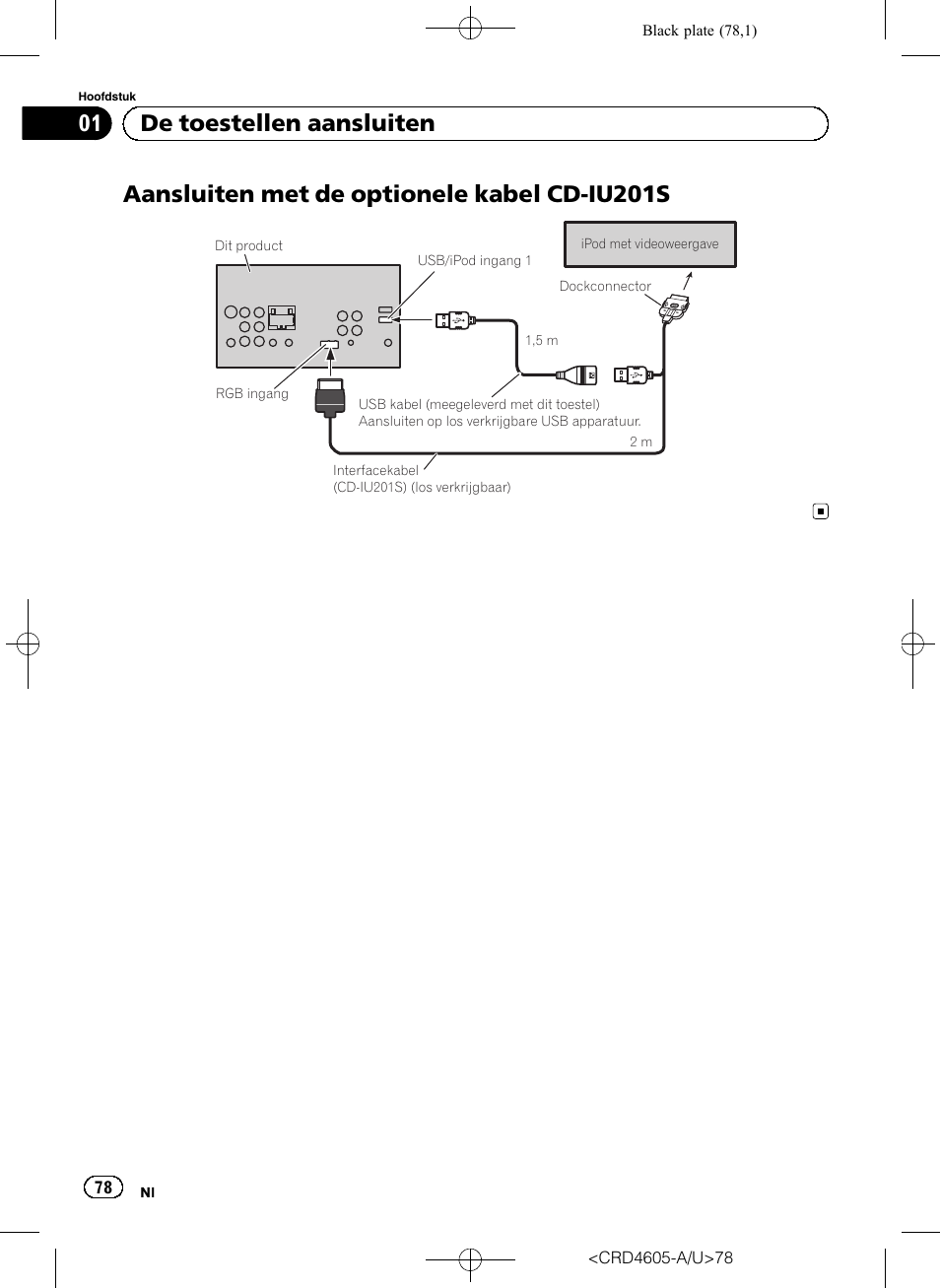 Aansluiten met de optionele kabel cd-iu201s, 01 de toestellen aansluiten | Pioneer AVH-8400BT User Manual | Page 78 / 88