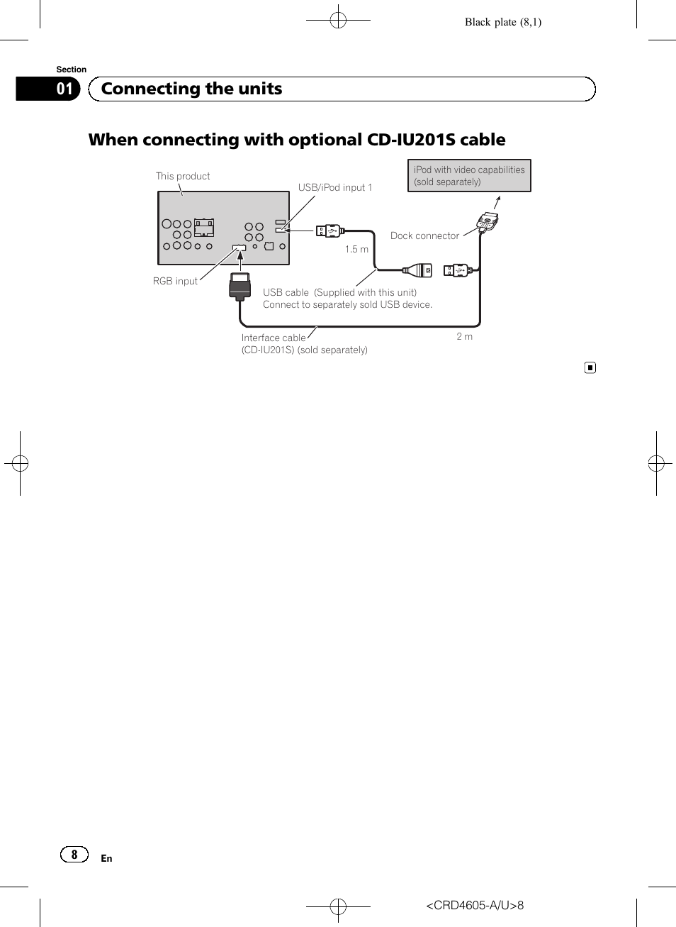 When connecting with optional cd-iu201s cable, 01 connecting the units | Pioneer AVH-8400BT User Manual | Page 8 / 88