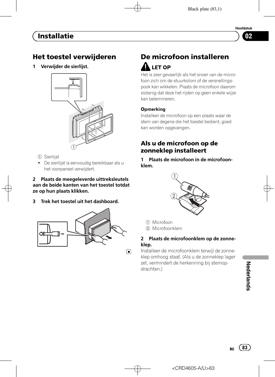 Het toestel verwijderen, De microfoon installeren, 02 installatie | Pioneer AVH-8400BT User Manual | Page 83 / 88