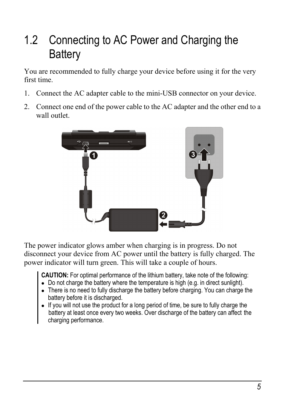 2 connecting to ac power and charging the battery, Connecting to ac power and charging the battery | Pioneer AVIC-S1 User Manual | Page 11 / 28