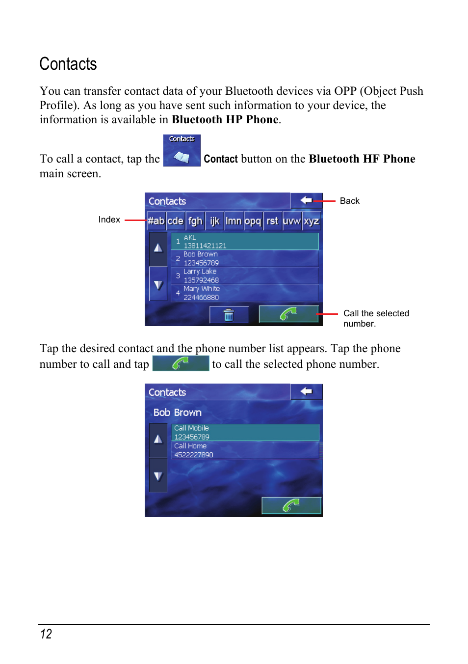 Contacts | Pioneer AVIC-S1 User Manual | Page 18 / 28