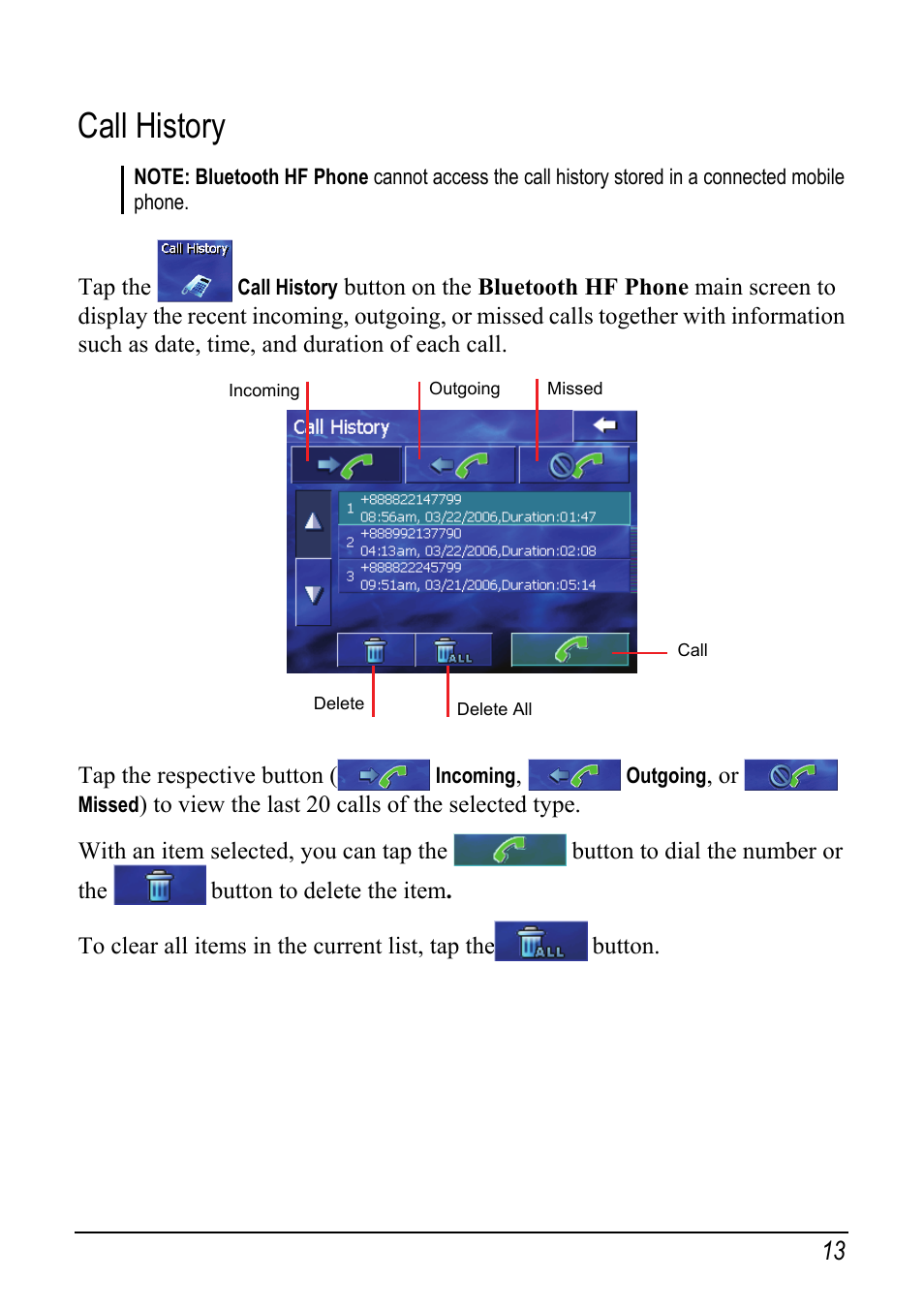 Call history | Pioneer AVIC-S1 User Manual | Page 19 / 28