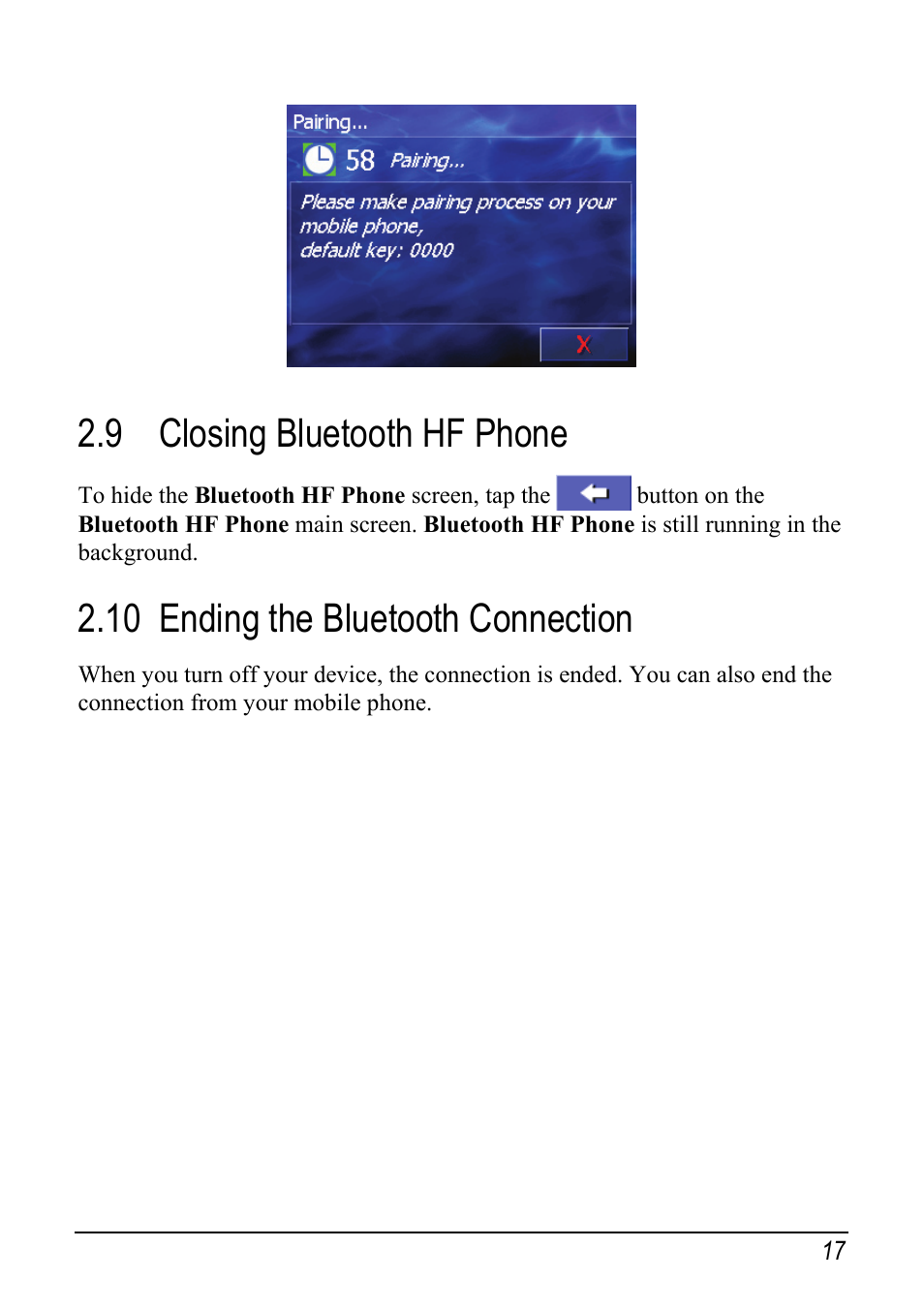 9 closing bluetooth hf phone, 10 ending the bluetooth connection, Closing bluetooth hf phone | Ending the bluetooth connection | Pioneer AVIC-S1 User Manual | Page 23 / 28