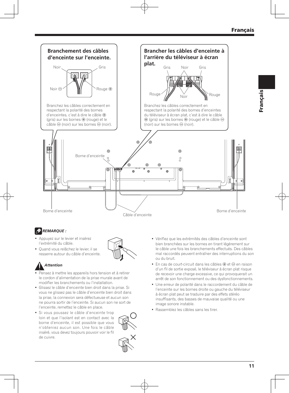 Français, Branchement des câbles d’enceinte sur l’enceinte | Pioneer KRP-S03 User Manual | Page 11 / 50