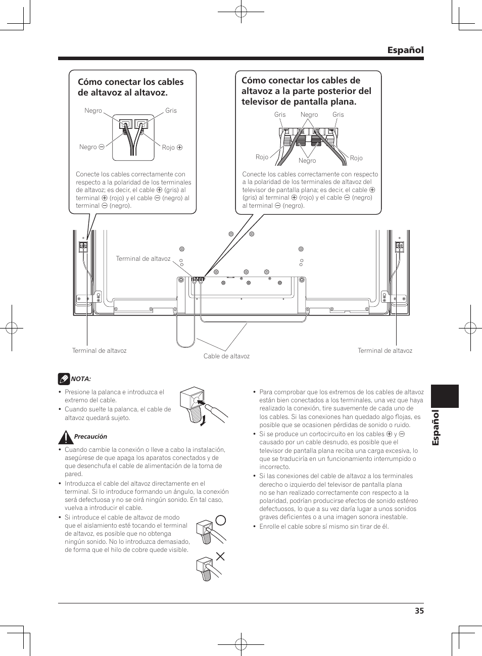 Español, Cómo conectar los cables de altavoz al altavoz | Pioneer KRP-S03 User Manual | Page 35 / 50