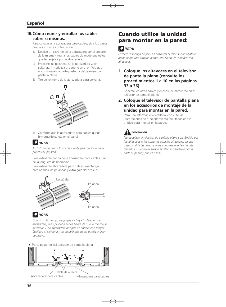 Cuando utilice la unidad para montar en la pared | Pioneer KRP-S03 User Manual | Page 36 / 50