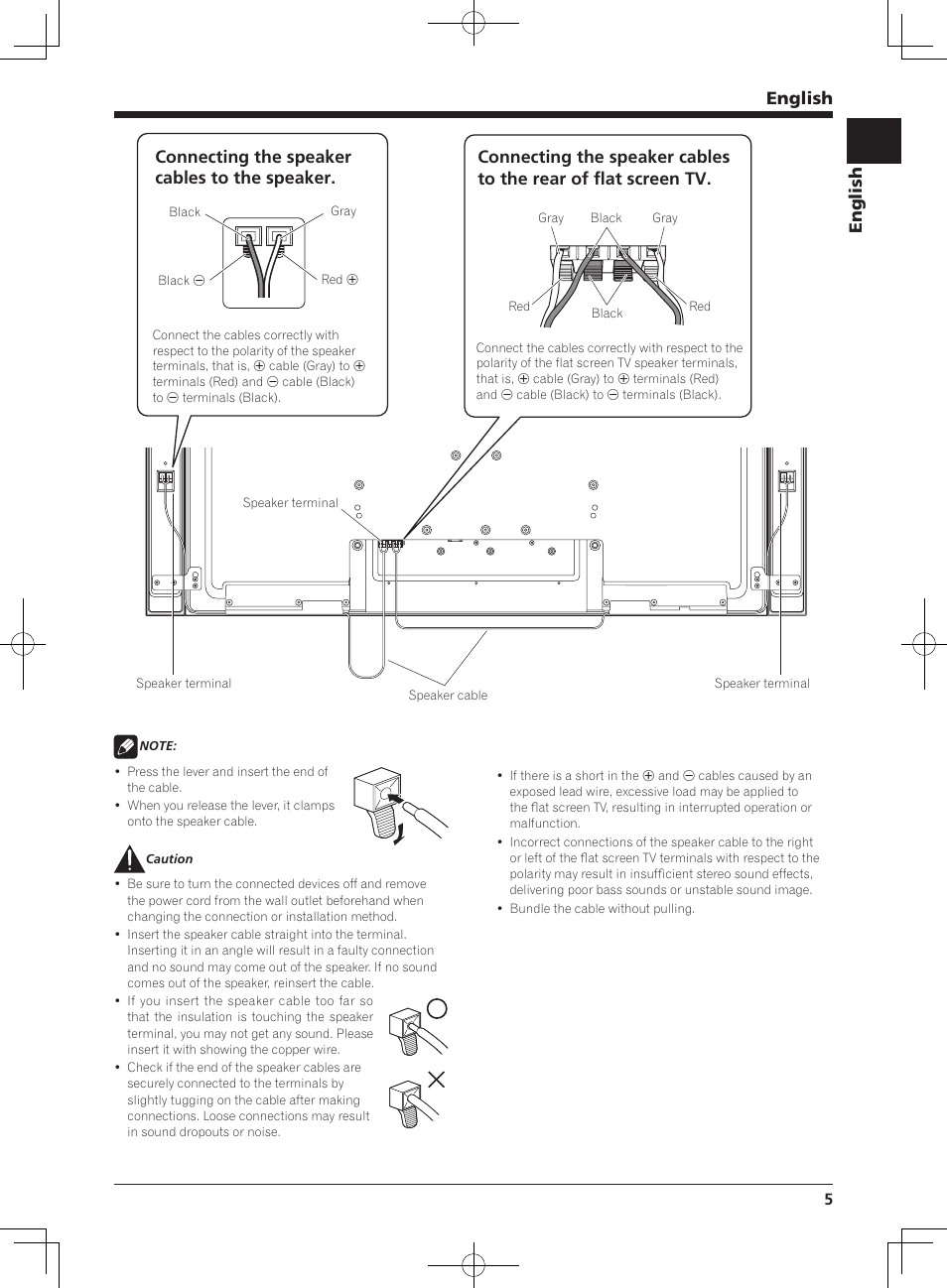 English, Connecting the speaker cables to the speaker | Pioneer KRP-S03 User Manual | Page 5 / 50