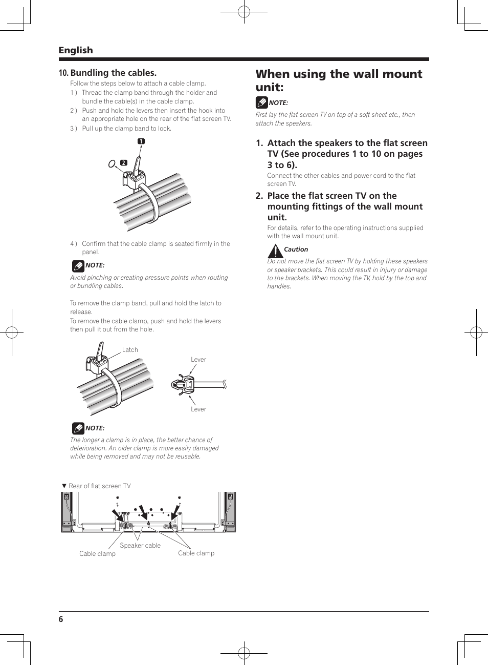 When using the wall mount unit, English, Bundling the cables | Pioneer KRP-S03 User Manual | Page 6 / 50