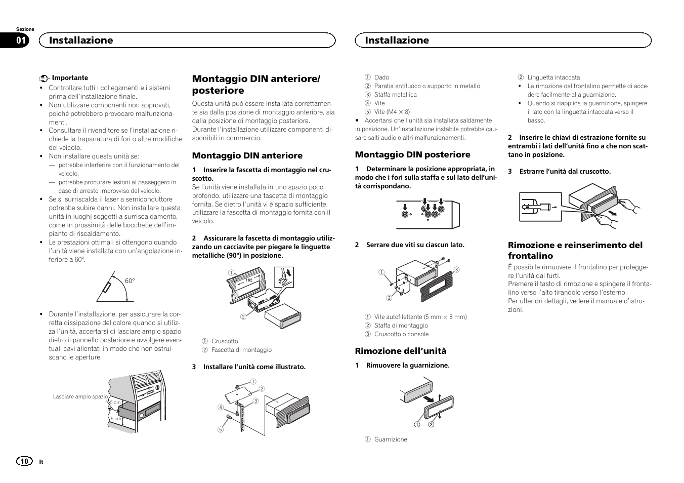 Italiano, Montaggio din anteriore/ posteriore, Installazione | Pioneer DEH-6400BT User Manual | Page 10 / 32