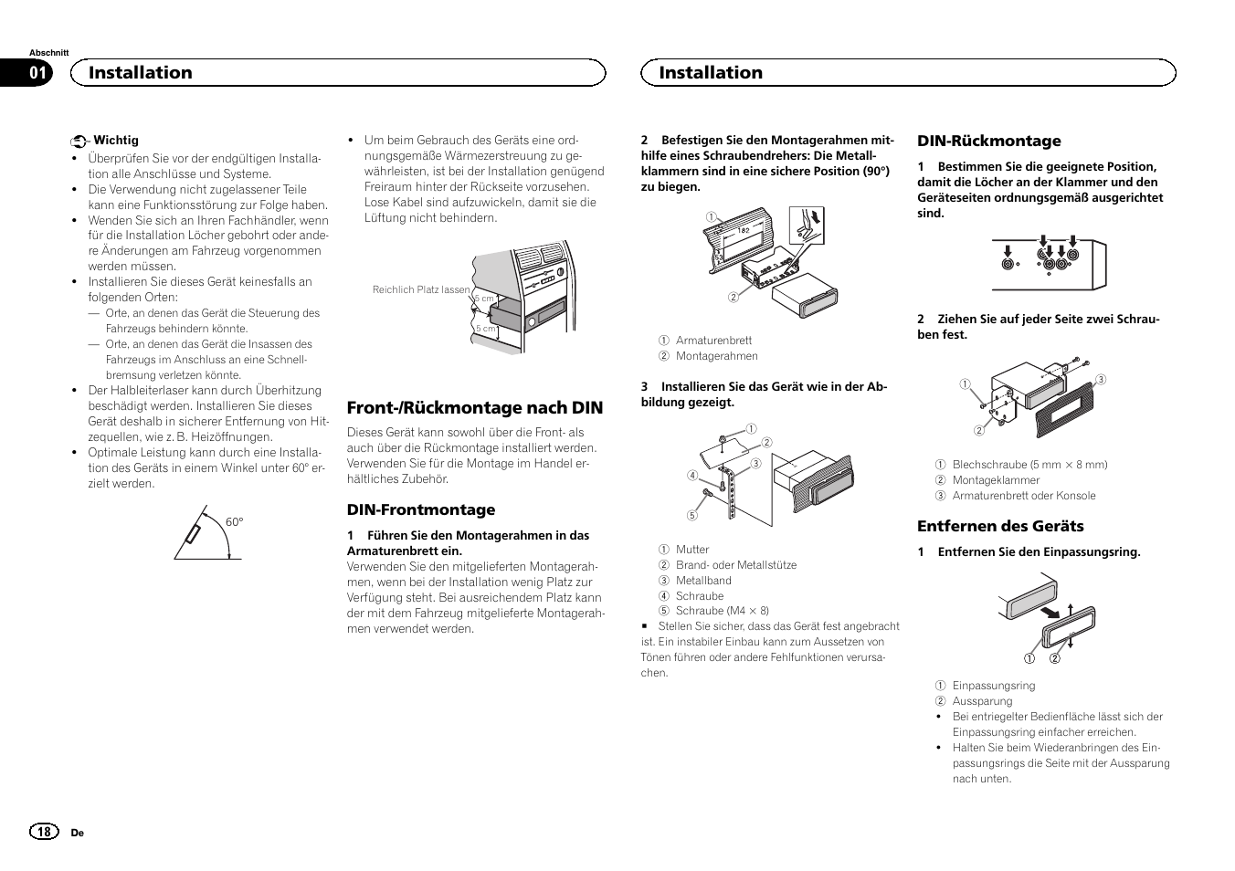 Front-/rückmontage nach din, Installation | Pioneer DEH-6400BT User Manual | Page 18 / 32