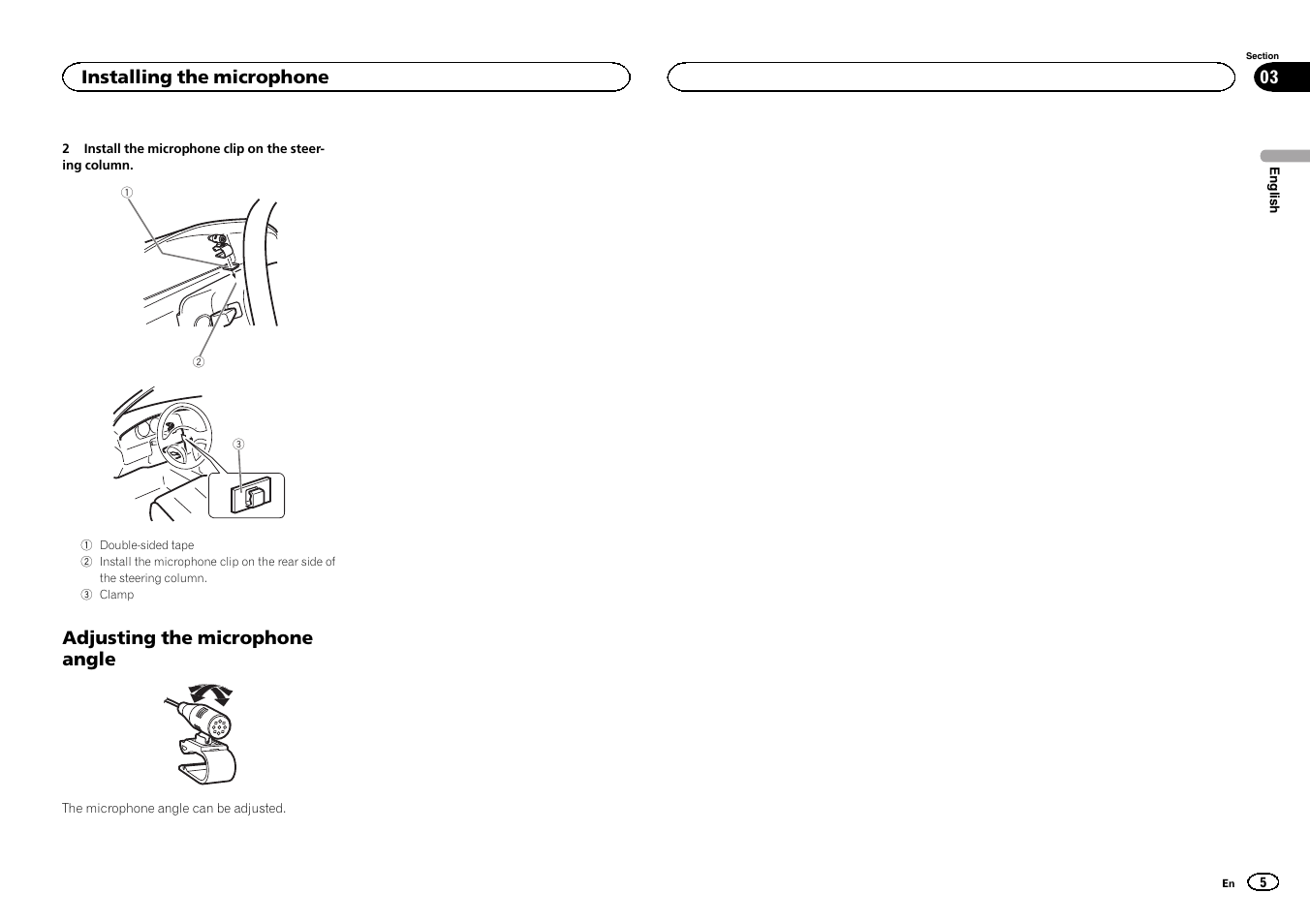 Adjusting the microphone angle, Installing the microphone | Pioneer DEH-6400BT User Manual | Page 5 / 32