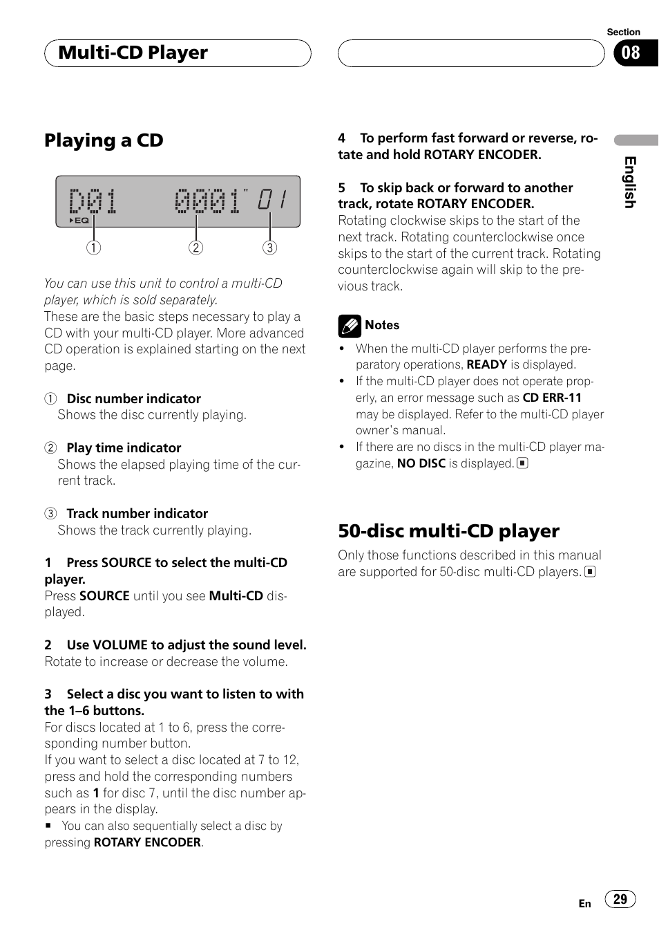 Playing a cd, Disc multi-cd player, Multi-cd player | Pioneer DEH-P77MP User Manual | Page 29 / 112