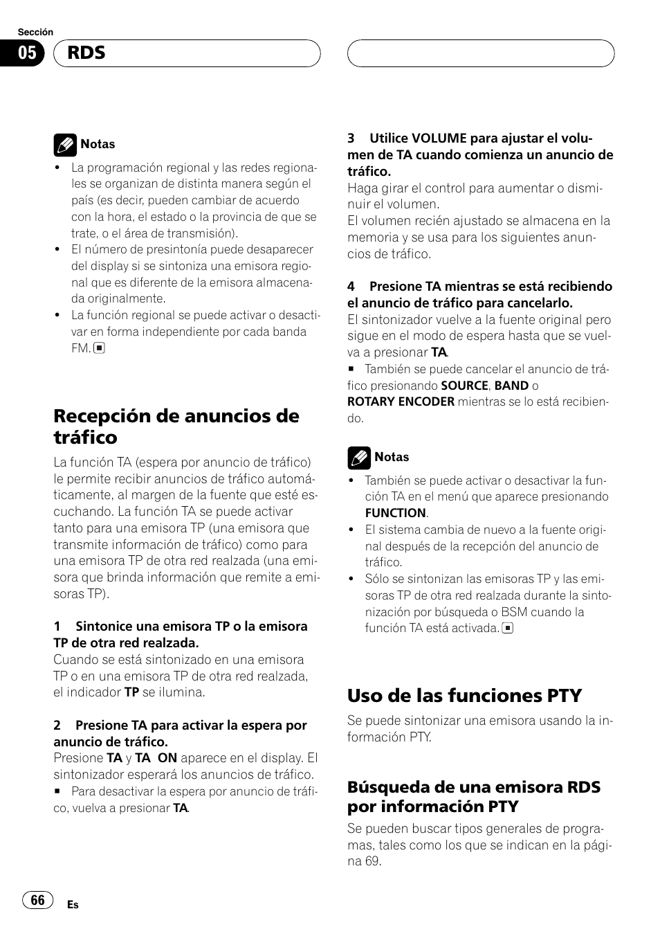 Recepción de anuncios de tráfico 66, Uso de las funciones pty 66, Búsqueda de una emisora rds por | Información pty 66, Recepción de anuncios de tráfico, Uso de las funciones pty, Búsqueda de una emisora rds por información pty | Pioneer DEH-P77MP User Manual | Page 66 / 112