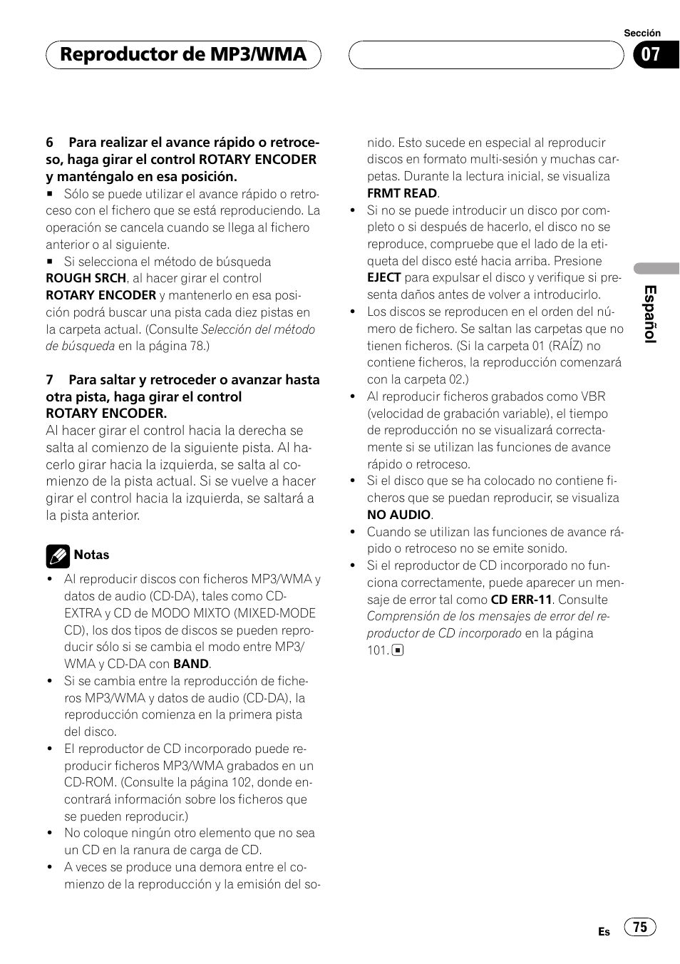 Reproductor de mp3/wma | Pioneer DEH-P77MP User Manual | Page 75 / 112