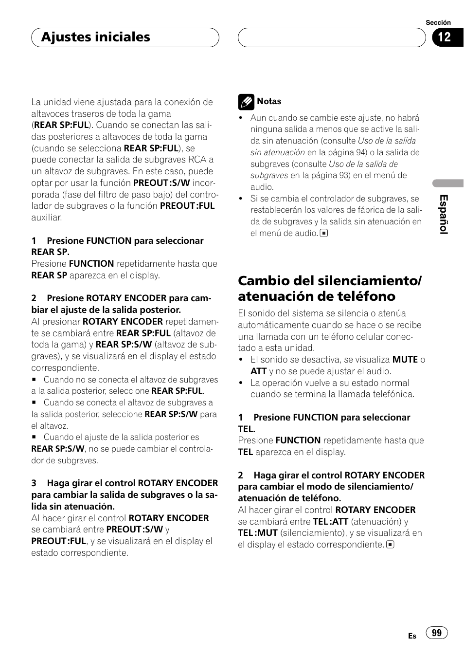 Cambio del silenciamiento/atenuación de, Teléfono 99, Cambio del silenciamiento/ atenuación de teléfono | Ajustes iniciales | Pioneer DEH-P77MP User Manual | Page 99 / 112