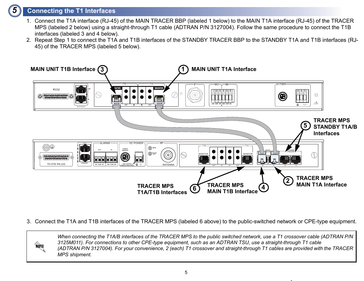 Connecting the t1 interfaces | ADTRAN TRACER Protection Switch User Manual | Page 5 / 9