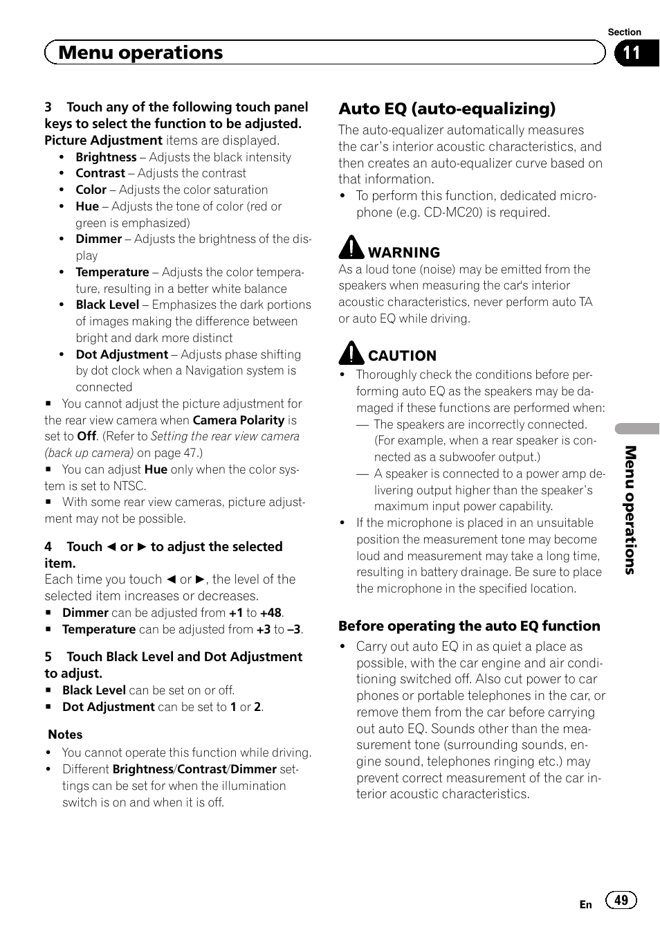 Menu operations, Auto eq (auto-equalizing) | Pioneer AVH-3400DVD User Manual | Page 49 / 76