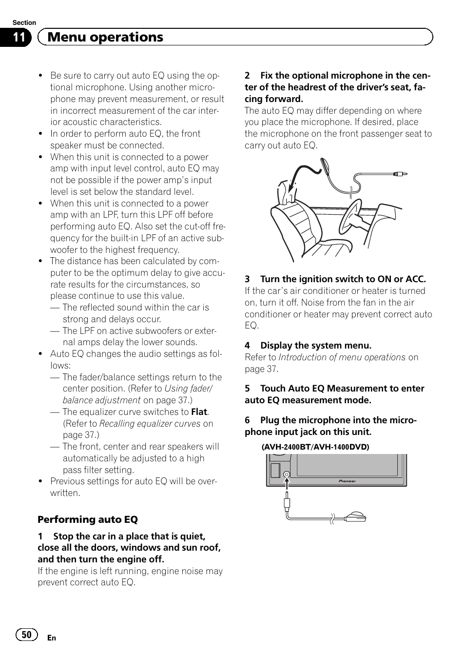 11 menu operations | Pioneer AVH-3400DVD User Manual | Page 50 / 76