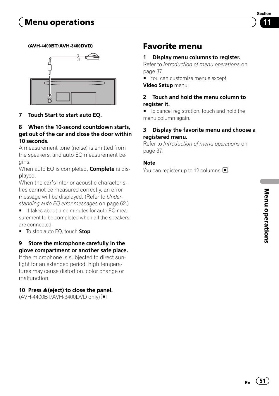 Favorite menu, Menu operations | Pioneer AVH-3400DVD User Manual | Page 51 / 76