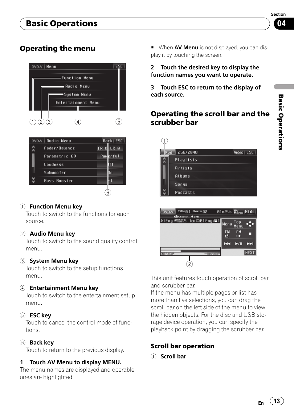 Basic operations | Pioneer AVH-P4100DVD User Manual | Page 13 / 108