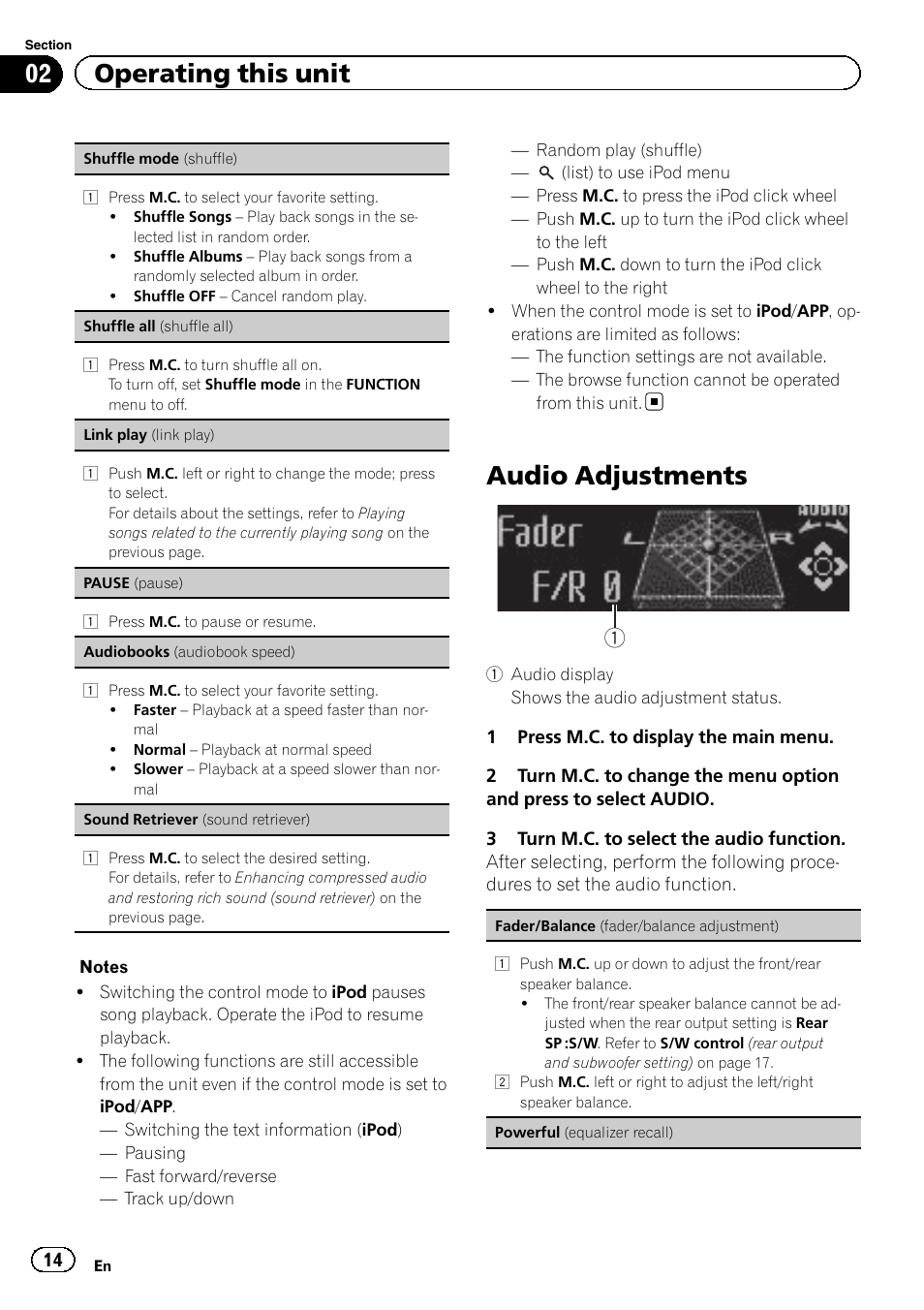 Audio adjustments, 02 operating this unit | Pioneer DEH-8300SD User Manual | Page 14 / 28