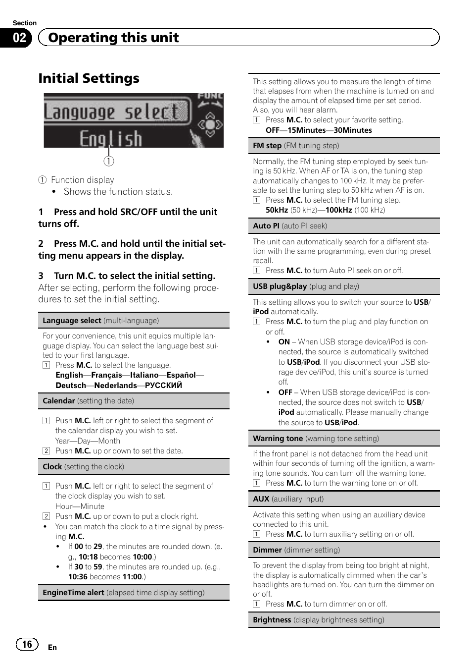 Initial settings, 02 operating this unit | Pioneer DEH-8300SD User Manual | Page 16 / 28