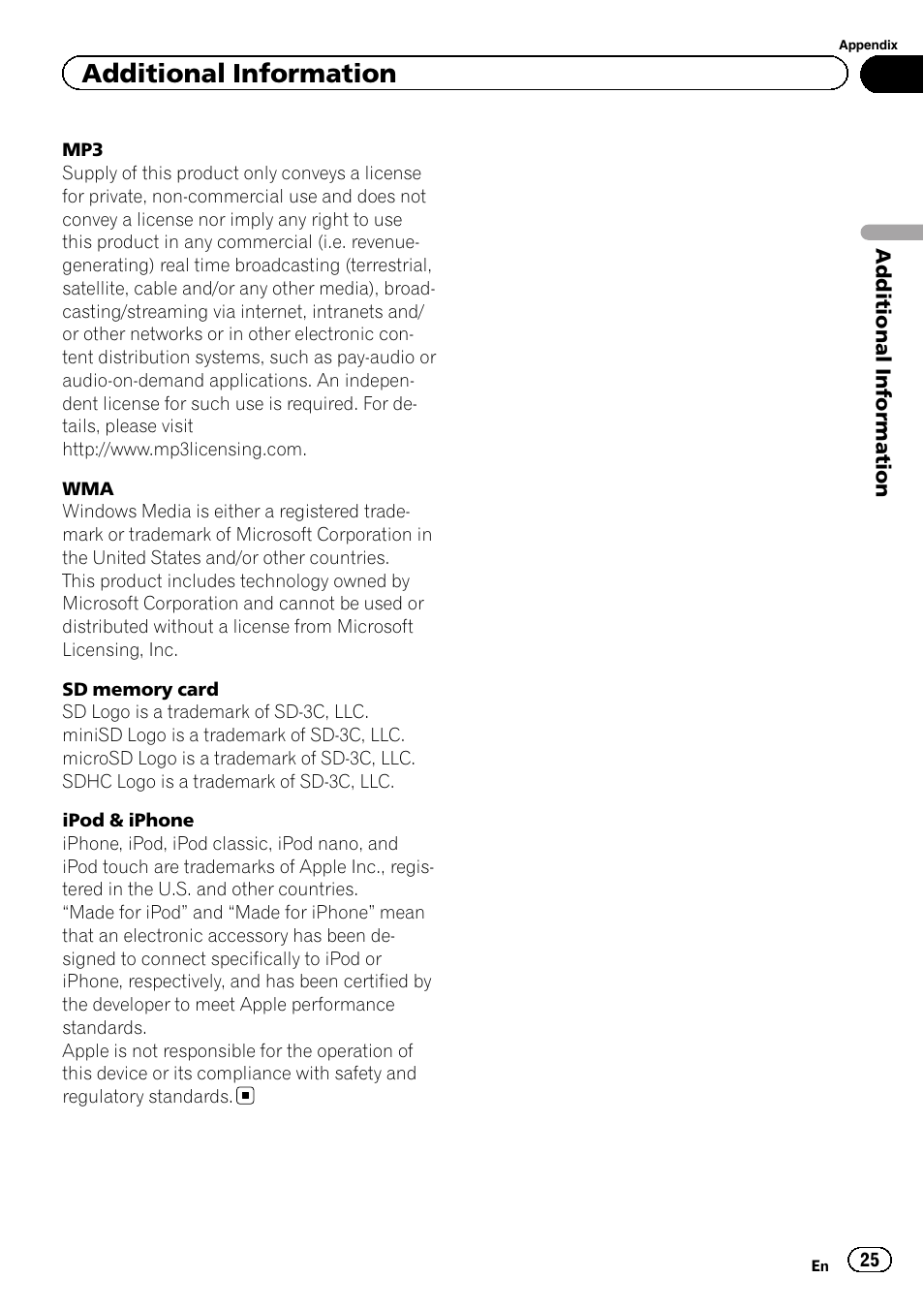 Additional information | Pioneer DEH-8300SD User Manual | Page 25 / 28
