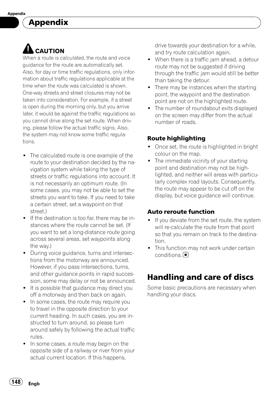 Handling and care of discs, Appendix | Pioneer AVIC-F10BT User Manual | Page 148 / 172