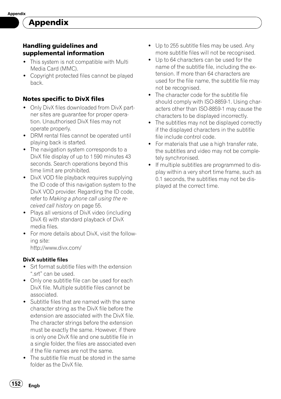 Appendix | Pioneer AVIC-F10BT User Manual | Page 152 / 172