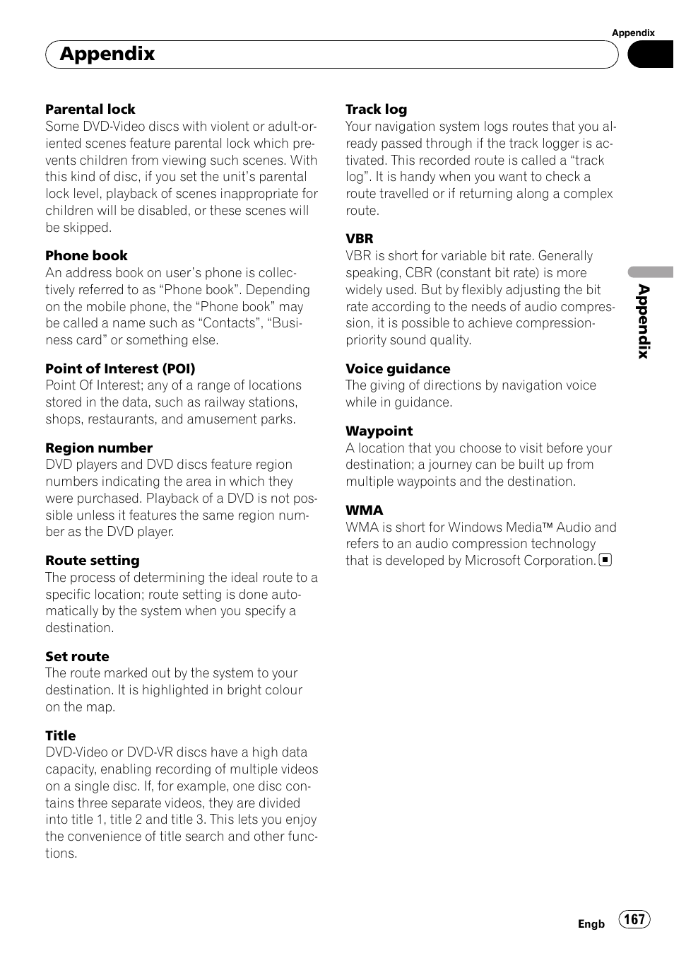 Appendix | Pioneer AVIC-F10BT User Manual | Page 167 / 172