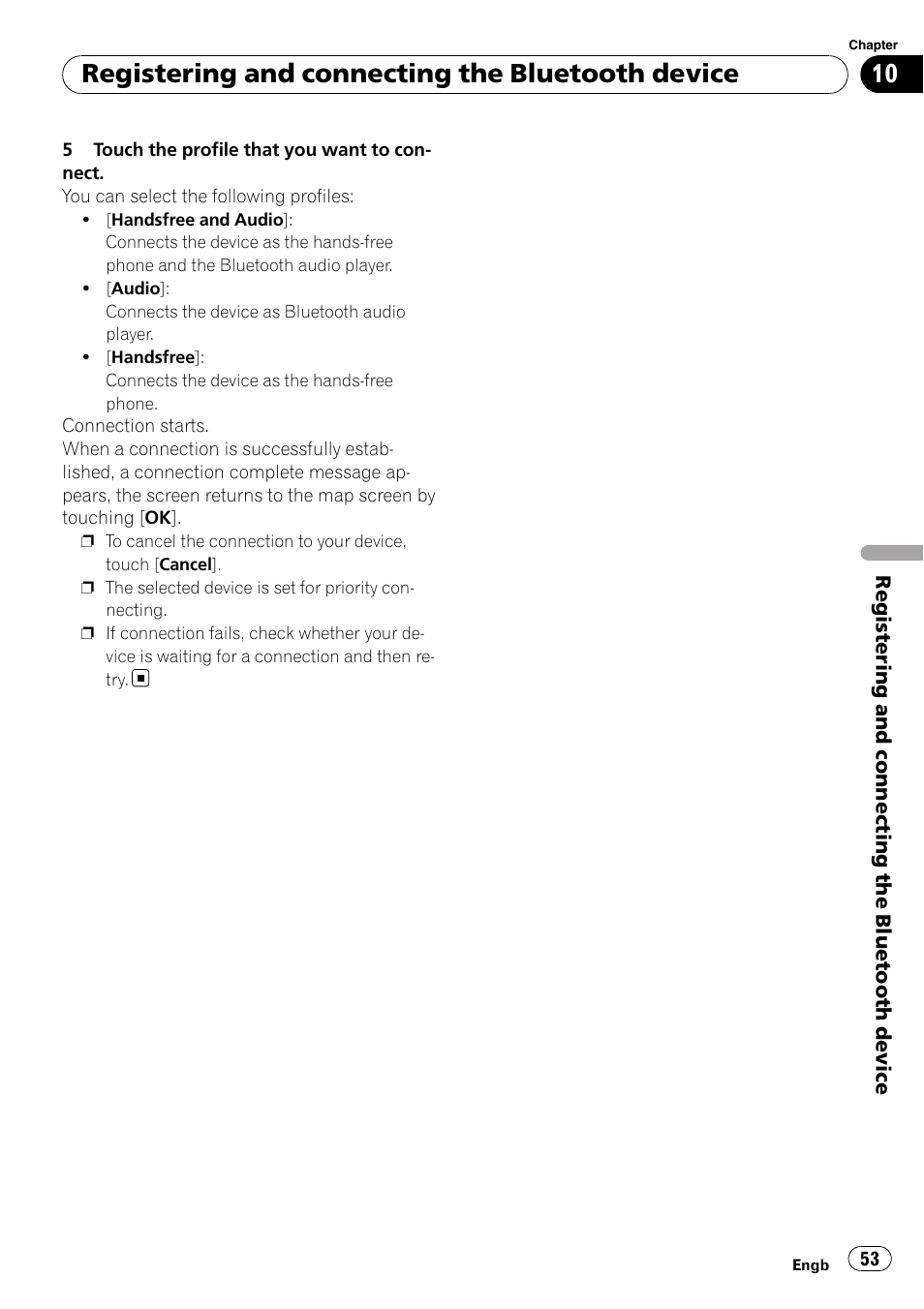 Registering and connecting the bluetooth device | Pioneer AVIC-F10BT User Manual | Page 53 / 172