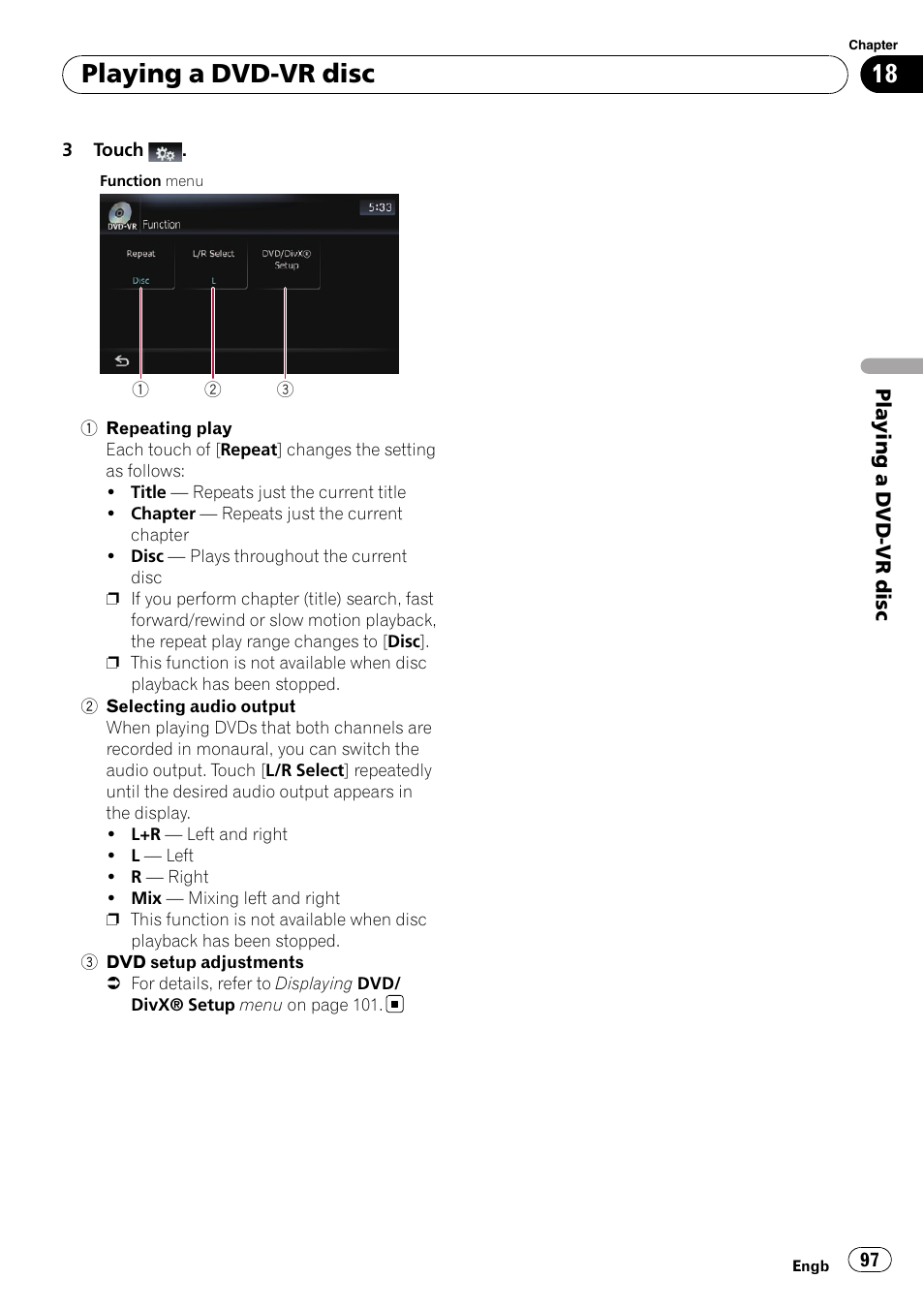 Playing a dvd-vr disc | Pioneer AVIC-F10BT User Manual | Page 97 / 172