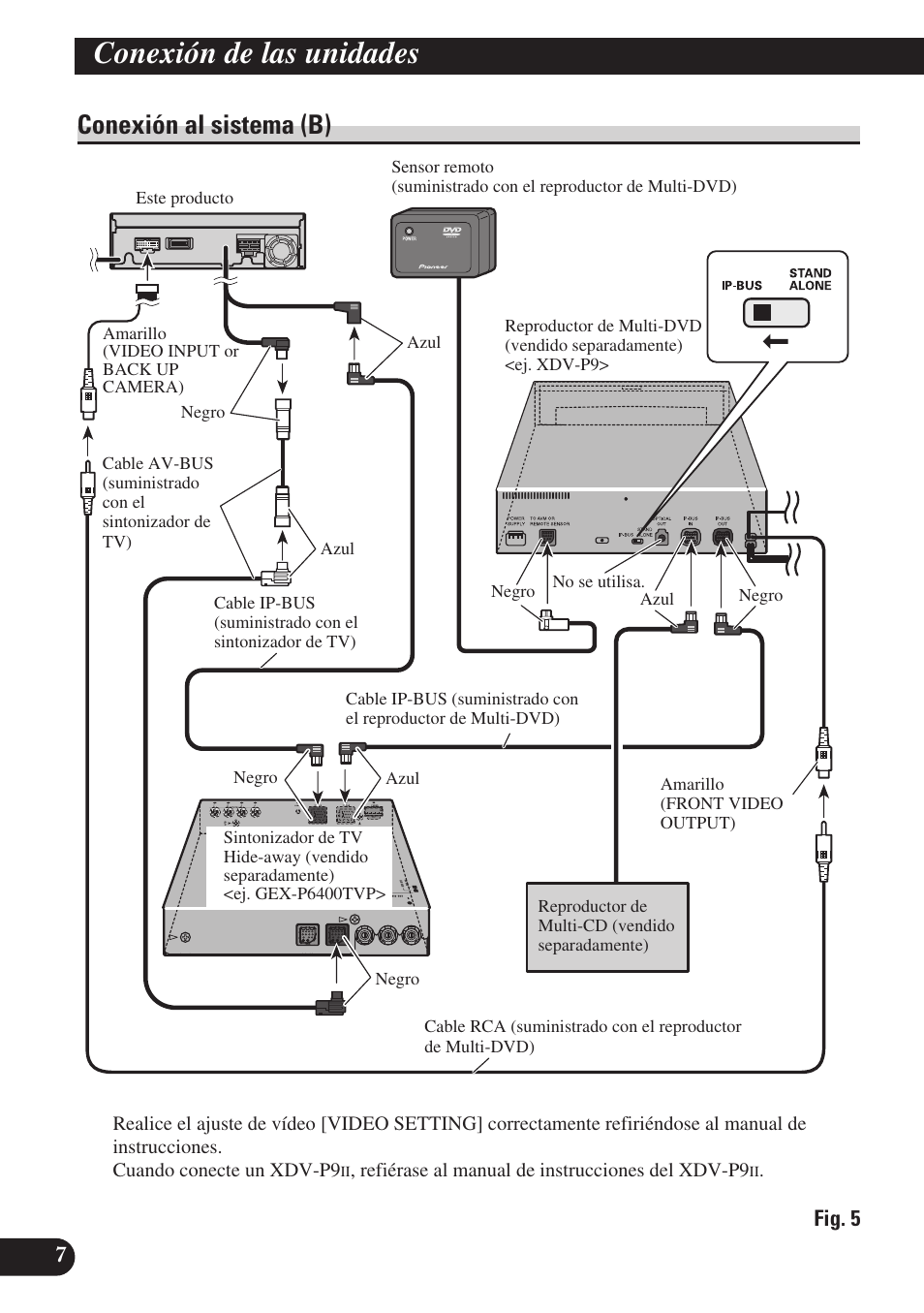 Conexión al sistema (b), Conexión de las unidades | Pioneer AVH-P6400R User Manual | Page 20 / 76