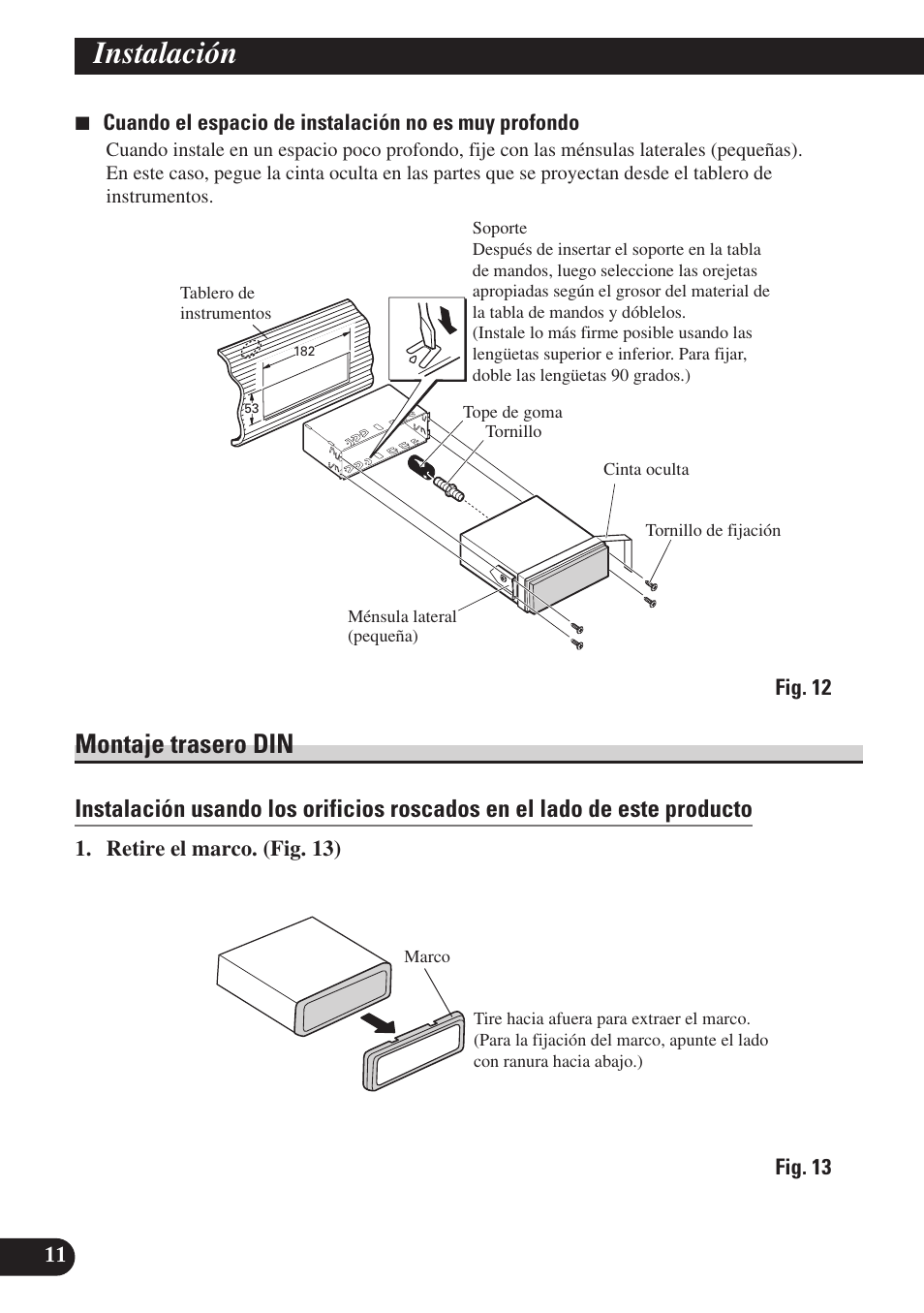 Montaje trasero din, Instalación | Pioneer AVH-P6400R User Manual | Page 24 / 76