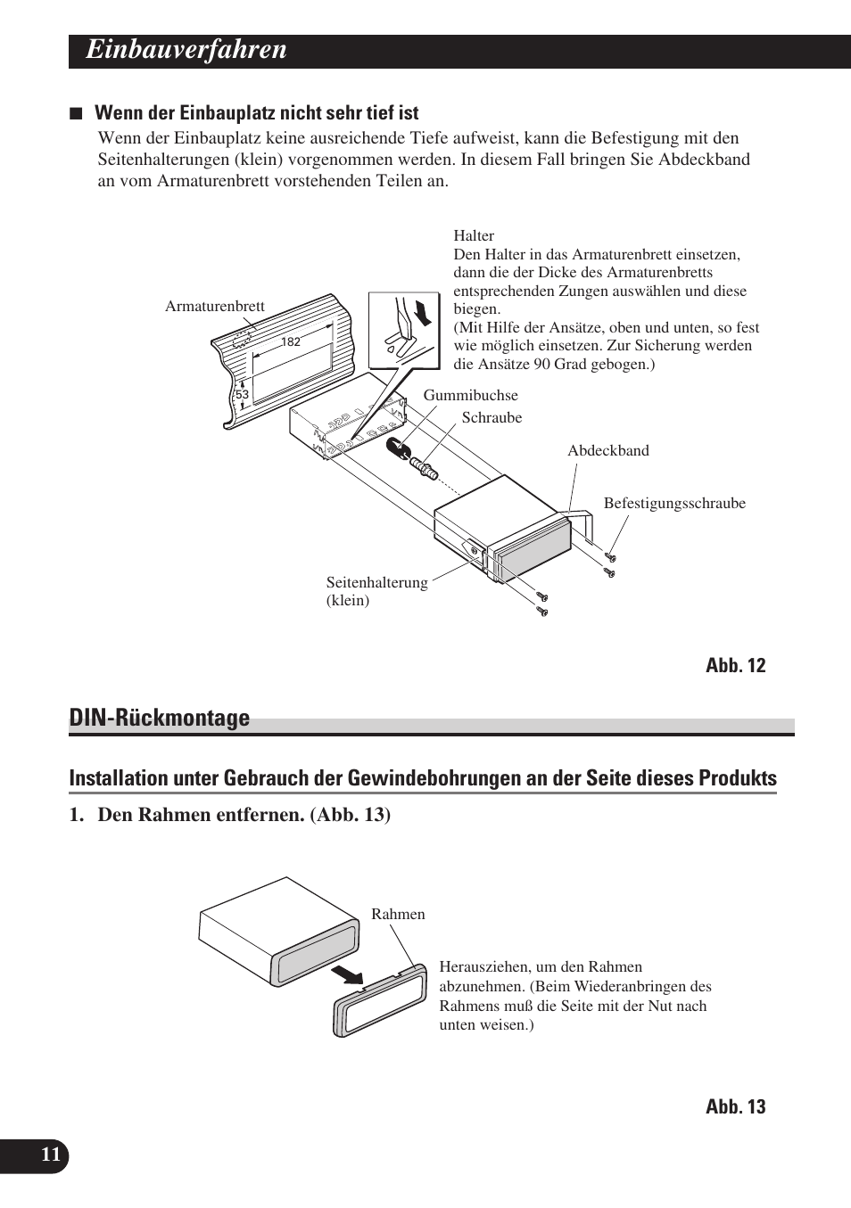 Din-rückmontage, Einbauverfahren | Pioneer AVH-P6400R User Manual | Page 36 / 76